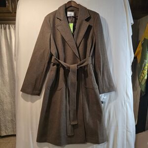 Sam Edelman Patch Pocket Wrap Coat Mink XL Wool Blend Belted